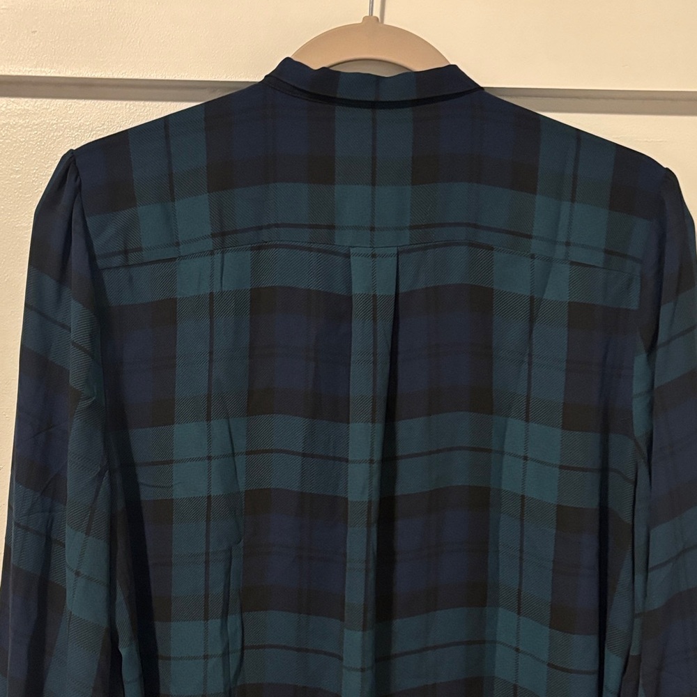 J.Crew Green Navy and Black Plaid Blouse with Bow - Picture 7 of 7